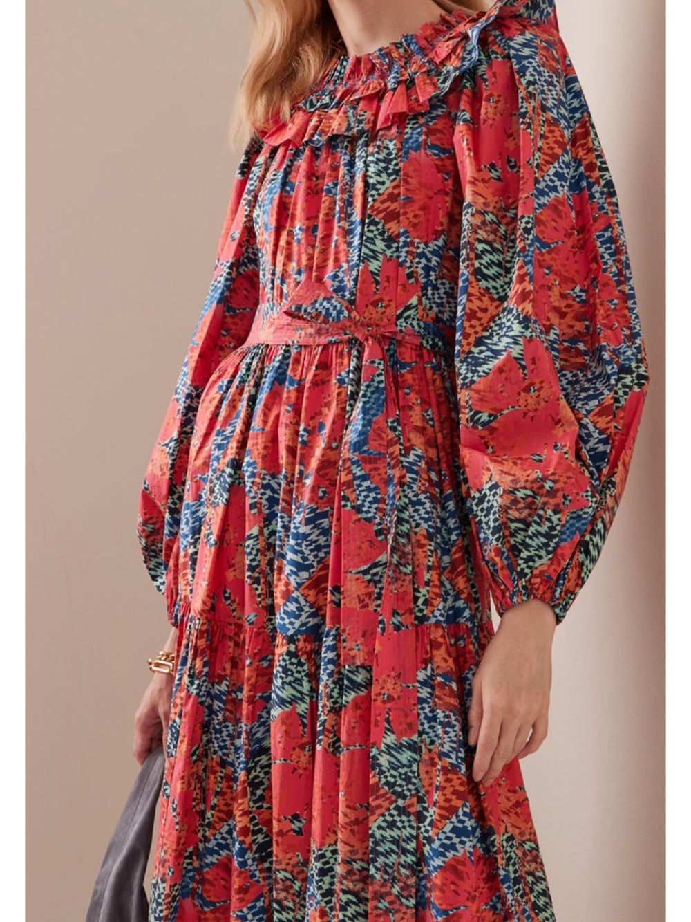 Ulla Johnson Beatrix Prism Floral Maxi Dress Size 6 Belted Ruffle Boho Luxury - Picture 4 of 16